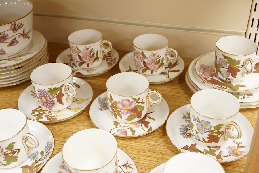 A late Victorian Royal Worcester floral decorated tea service, milk jug 13cm high.